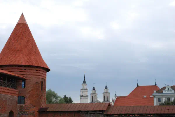 Kaunas Castle with the tower of the town hall and the towers of St. Francis Xavier church
