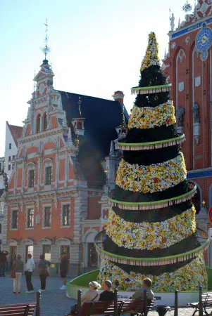 Permanent Christmas tree in front of Melngalvju nams (Blackheads House)