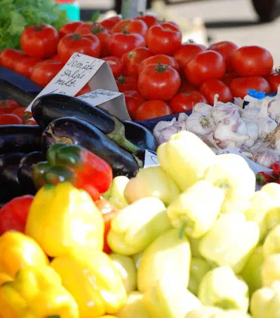 Tomatoes, eggplant and very pale peppers