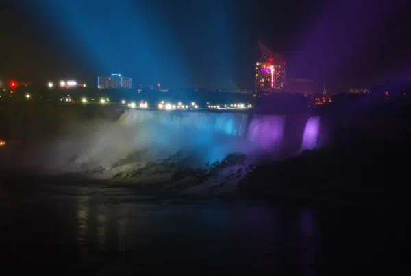 American Falls and Bridal Veil Falls at night
