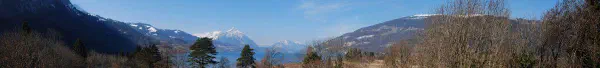Panoramic view from the top of Ruine Weissenau, looking in the direction of the Thunersee