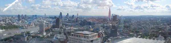 Panoramic view from the London Eye with The Shard, the tallest building of London, just off center