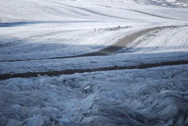 A number of people hiked on top of the glacier