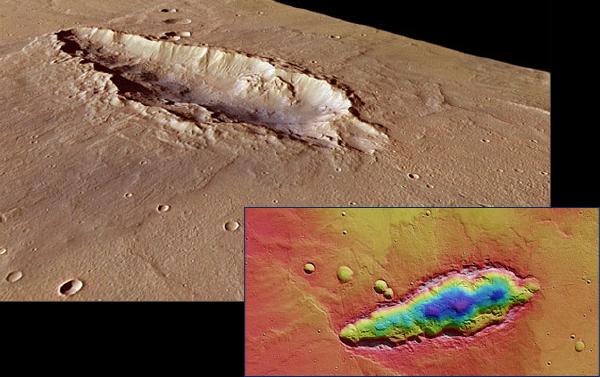 Mars Crater Gouged by Multiple Impacts